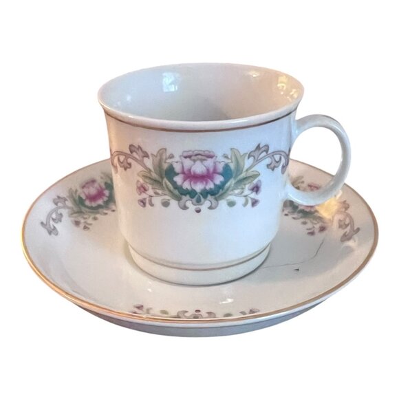 Demitasse Tea Cup and Saucer Set LILING CHINA Porcelain White Pink Rose Lotus - Picture 1 of 7